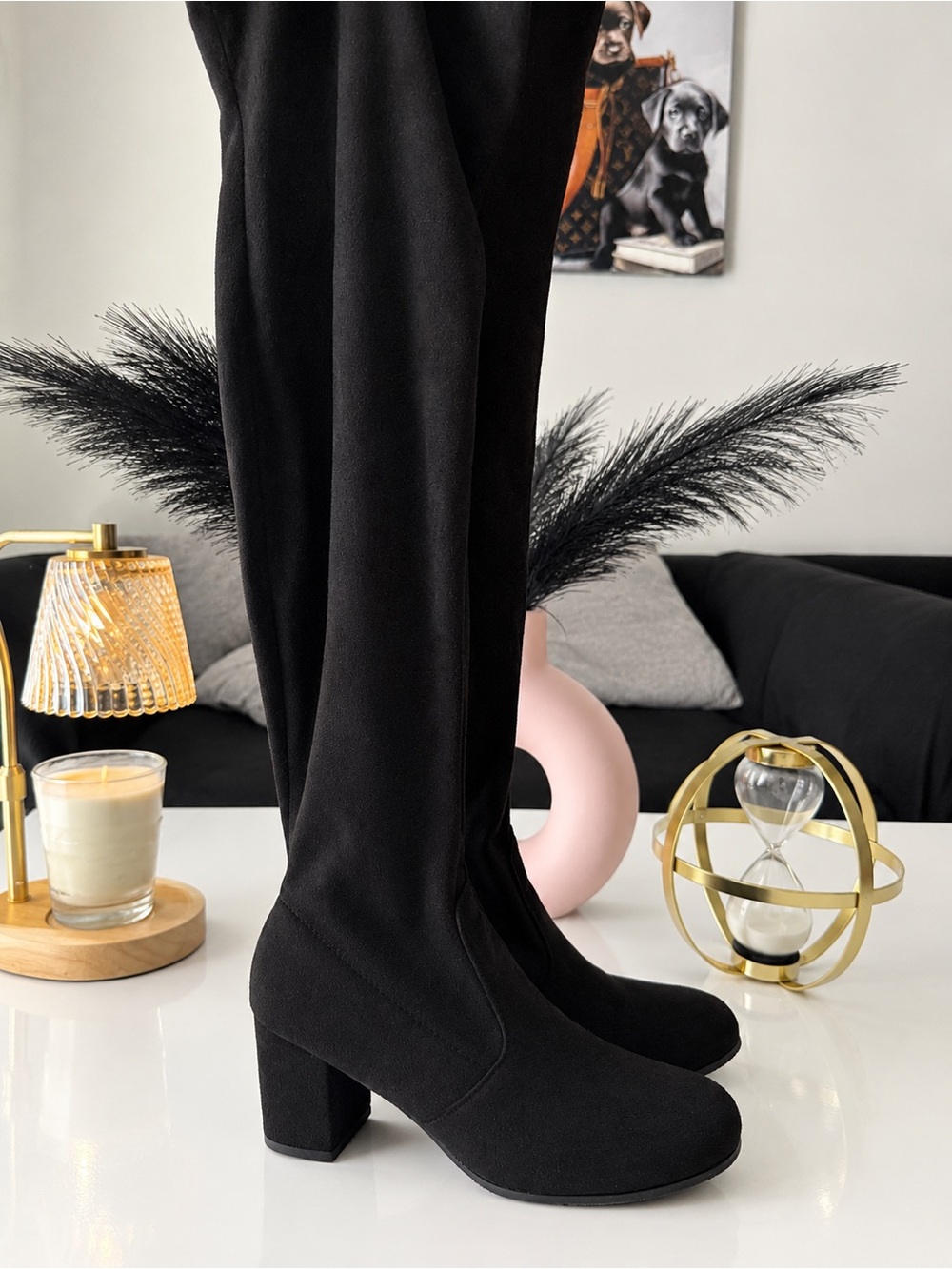 Black Over-the-Knee Block Heel Boots - Women